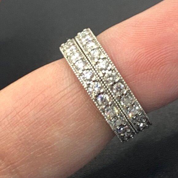 Custom Platinum 1.10CTW Diamond Pave Set Bands Matching Set Ring Size 4.75 - Picture 7 of 16